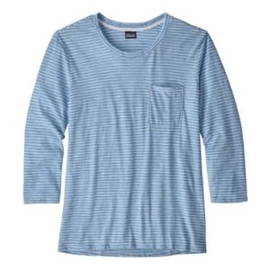 Patagonia Mainstay 3/4-Sleeve Top Blue and White Stripes Small